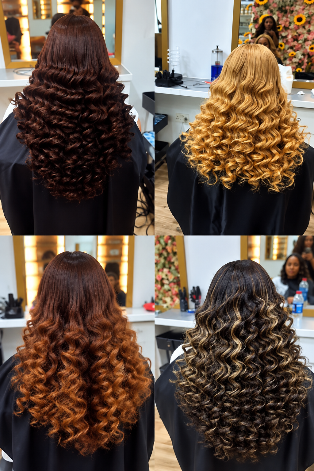Four curled and coloured hairstyles created at Senayt Beauty Salon